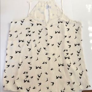 Express cream spaghetti strap top with black birds